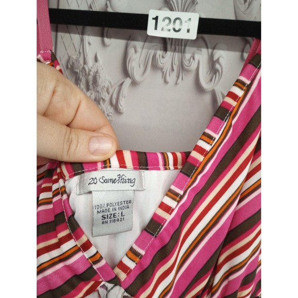 20 Something Dress SZ L Pink Striped Floral Chiffon Spaghetti Straps Lined EUC - Picture 2 of 16